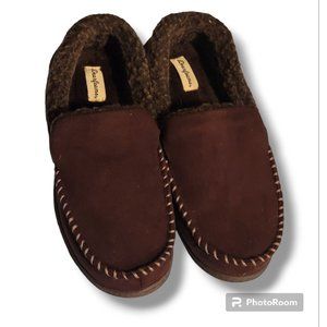 Dearfoams Mens 9-10 (Medium) Casual Slip On Slippers Brown Suede